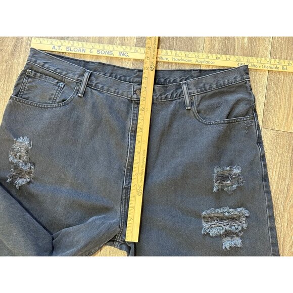Levi's 569 Black Denim Shorts Loose-Fit Straight Men’s Plus Size 42 Distressed - Picture 6 of 12
